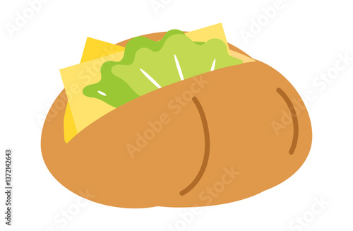 ロールパンのチーズレタスサンドのイラスト