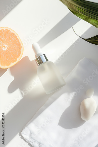 오렌지와 화이트 타올을 활용한 스킨케어 세럼