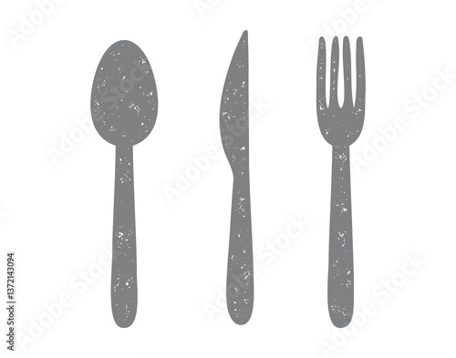 fork, spoon, and knife doodle textured hand drawn icon set. silhouette drawing spoon, fork and knife line clipart symbol collection