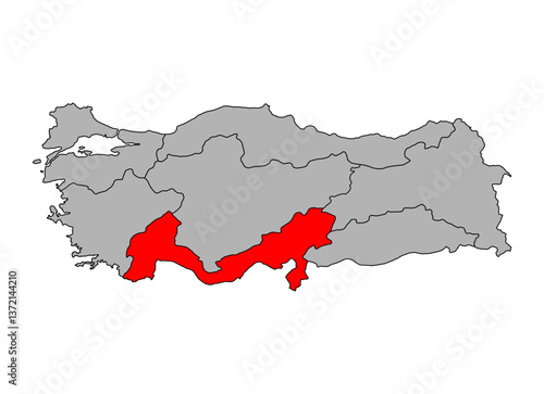 Mediterranean Region of Turkey map symbol shape, travel web concept icon vector illustration .