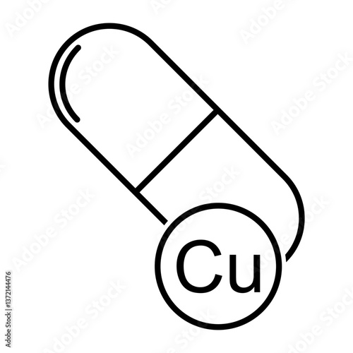 Mineral Cu icon, healthy medicine pill supplement symbol, complex vitamin vector illustration .