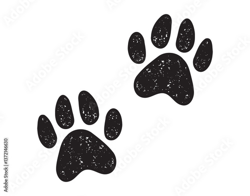 Dog paw or cat paw print textured silhouette icon doodle hand drawn. Dog paw or cat paw footprint drawing clipart symbol