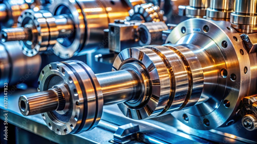 A close-up of intricate metallic machinery, showcasing gears and components reflecting light, highlighting precision engineering and industrial design. A close-up of intricate metallic machinery, showcasing gears and components reflecting light, highlighting precision engineering and industrial design.
