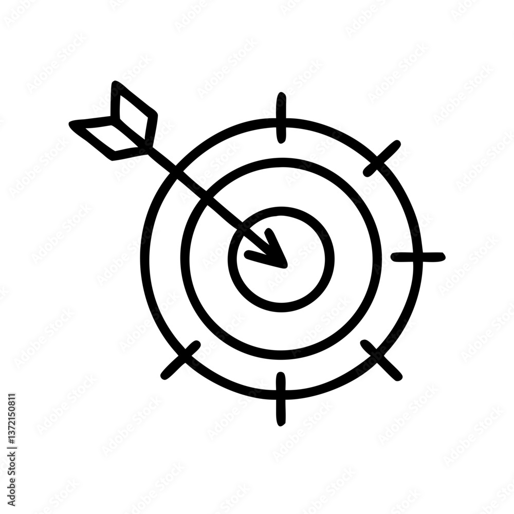 Target icon with arrow hitting the bullseye on a dartboard Target icon with arrow hitting the bullseye on a dartboard
