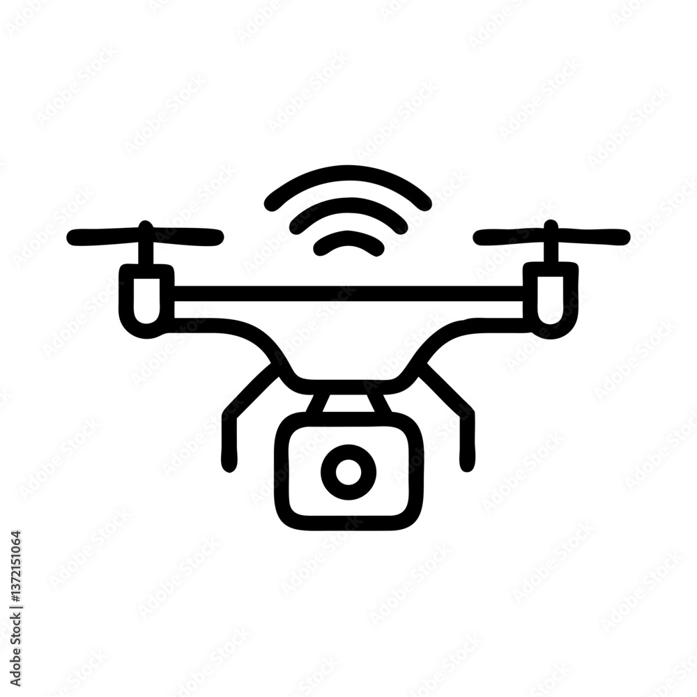 Drone icon with signal waves in minimalist style Drone icon with signal waves in minimalist style