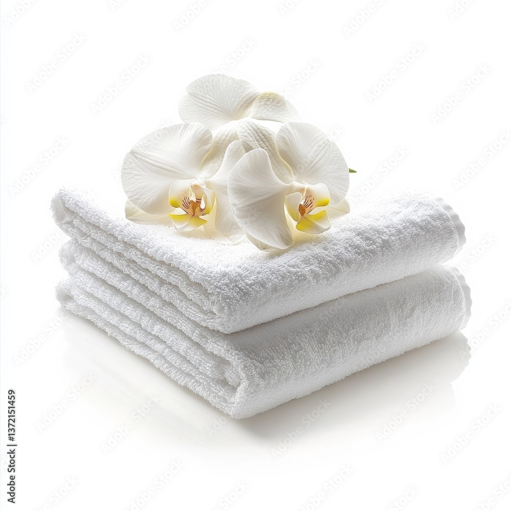 Towels and orchid on white background. Towels and orchid on white background.
