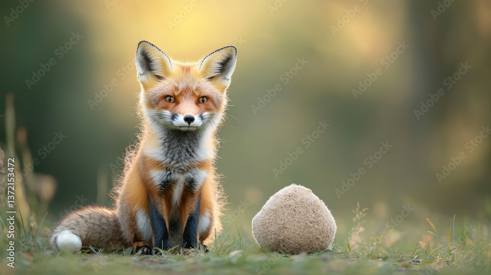 Fototapeta premium Red fox cub in the meadow