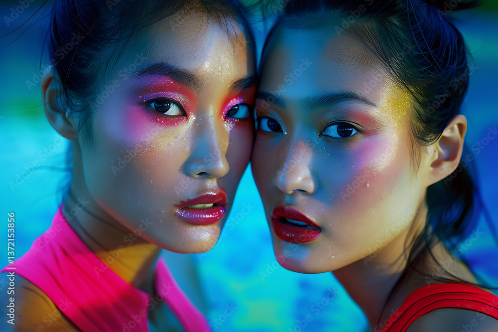 Obraz premium Two Women with Dramatic Makeup