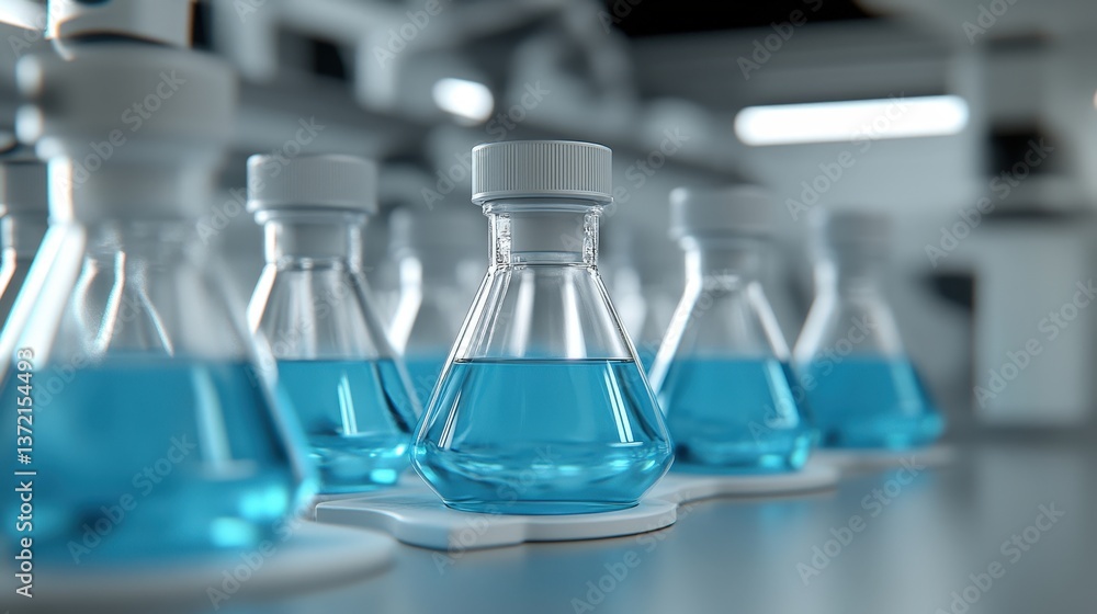 Blue Liquid Laboratory Flasks in Modern Research Setting Blue Liquid Laboratory Flasks in Modern Research Setting