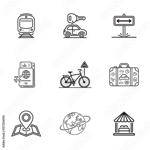Minimalist Travel and Navigation Icons set.