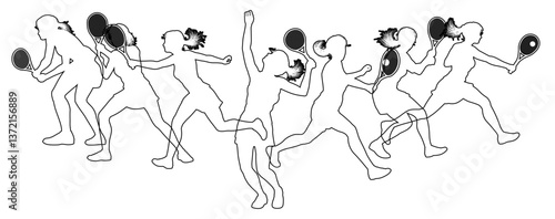 Silhouette Tennis players set. Active sports people healthy players fitness silhouettes concept.