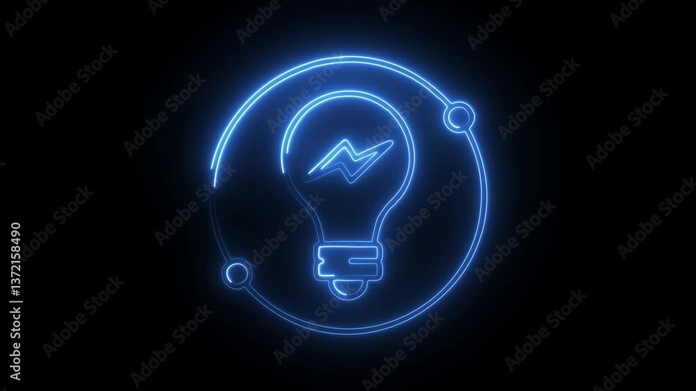 Glowing neon electricity icon isolated on black background. HD Video motion graphic animation Glowing neon electricity icon isolated on black background. HD Video motion graphic animation