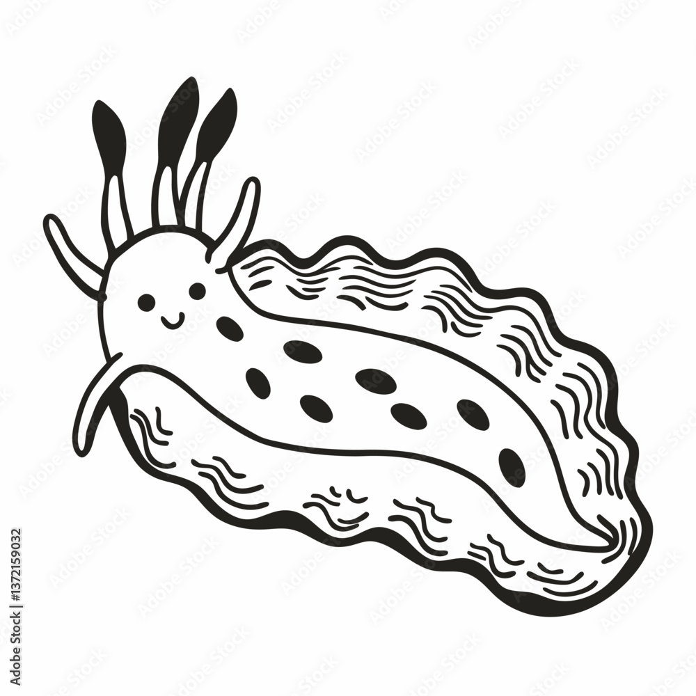 Obraz premium Cute Black and White Sea Slug Illustration with Dotted Pattern