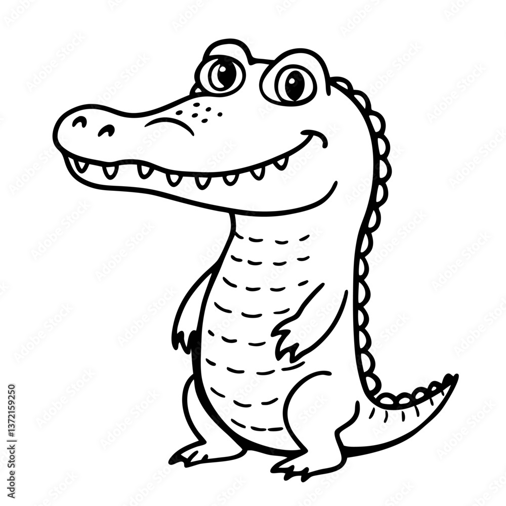 Fototapeta premium Cute Crocodile Line Art Illustration for Coloring Books and Kids' Crafts