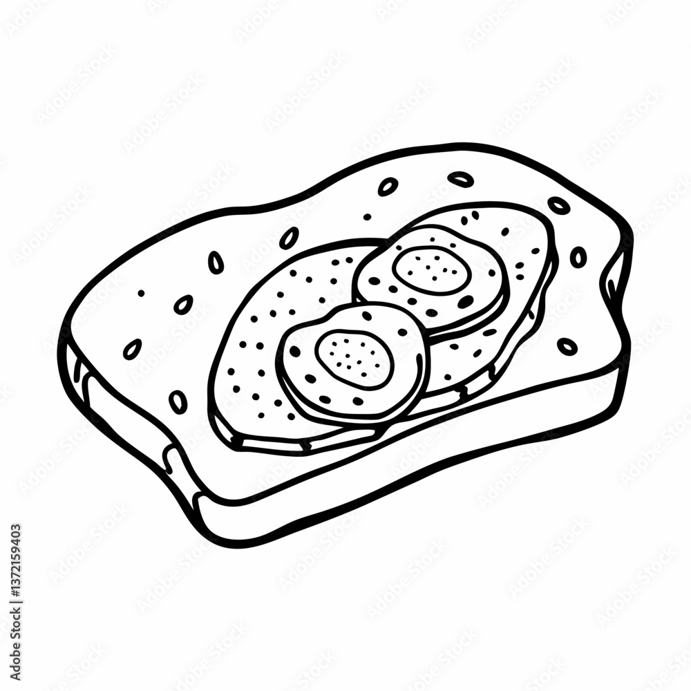 Hand Drawn Illustration of Toast with Fried Eggs Black and White Breakfast Sketch Hand Drawn Illustration of Toast with Fried Eggs Black and White Breakfast Sketch
