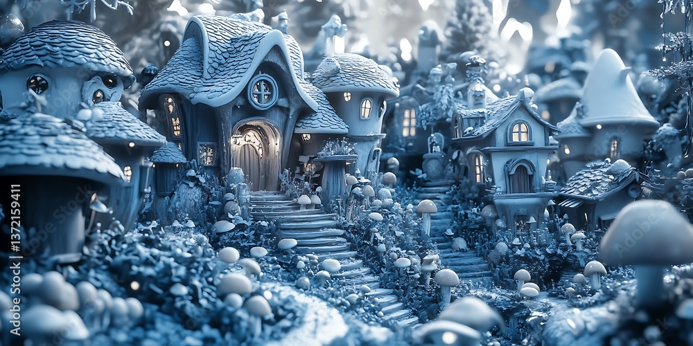 Blueprint of a Hidden Gnome Village with Tiny Houses for Storybook Illustrations, Fantasy Concepts, or Whimsical Designs Blueprint of a Hidden Gnome Village with Tiny Houses for Storybook Illustrations, Fantasy Concepts, or Whimsical Designs