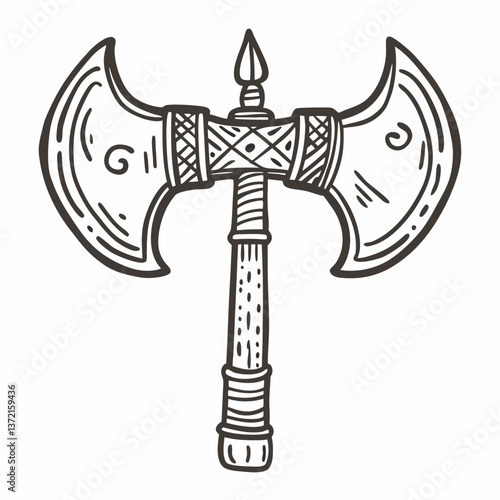 Vintage Double Edged Battle Axe Illustration with Rustic Detailing