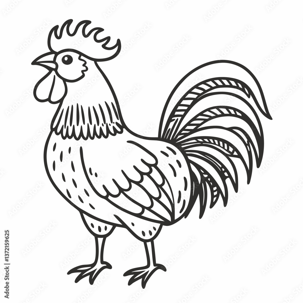 Intricate Line Art of a Rooster Detailed Hand Drawn Illustration Intricate Line Art of a Rooster Detailed Hand Drawn Illustration