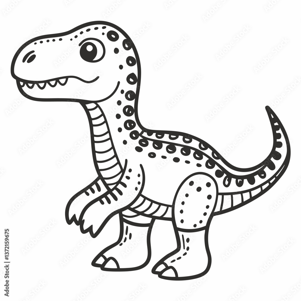 Fototapeta premium Cute Dinosaur Illustration Black and White Drawing for Kids