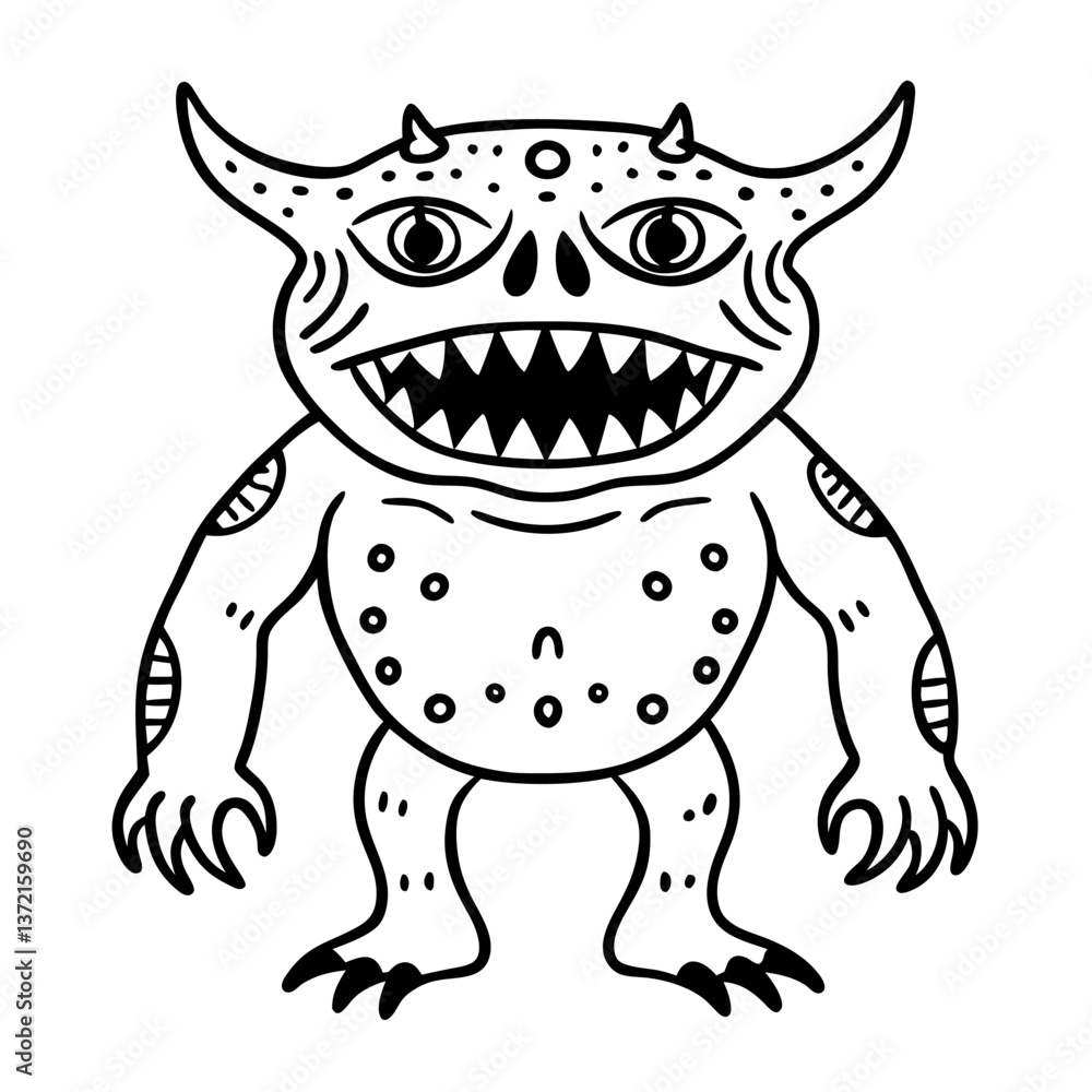 Illustration of Smiling Alien Monster with Spots and Horns Illustration of Smiling Alien Monster with Spots and Horns