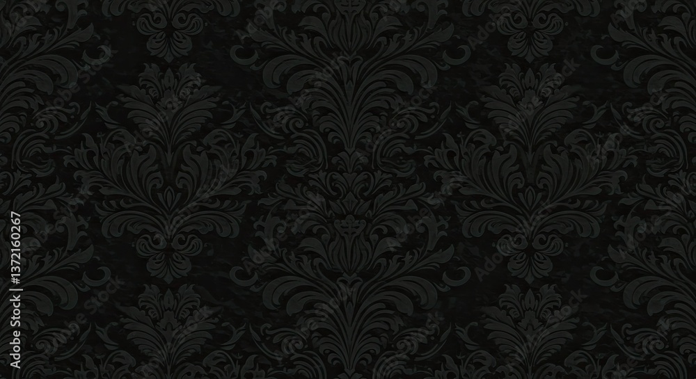 Intricate Damask Pattern: An elaborate dark damask pattern with swirls and floral motifs, creates an atmosphere of elegance and luxury. Intricate Damask Pattern: An elaborate dark damask pattern with swirls and floral motifs, creates an atmosphere of elegance and luxury.