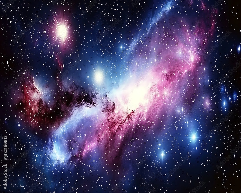 Fototapeta premium A vibrant colorful galaxy filled with many bright stars and dust