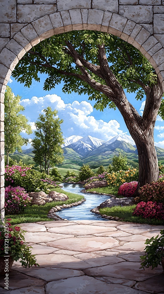 Naklejka premium Mountain View from Stone Arch.