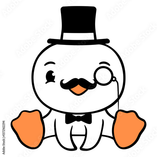 Sir Bird Top Hat Monocle Glasses Rich Gentleman Design Lover Art Vector Illustration Card T-Shirt Poster Sticker Graphic Print Decorative Drawing Isolated Logo Decoration Symbol Creative Cool Style
