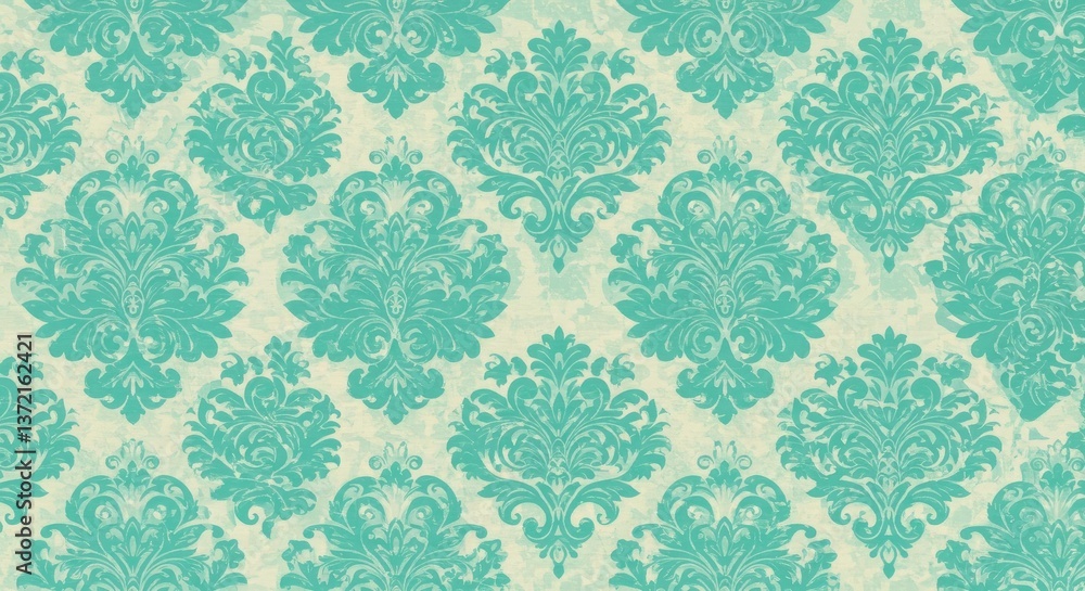 Turquoise and Ivory Damask with Mediterranean-Inspired Detailing Turquoise and Ivory Damask with Mediterranean-Inspired Detailing