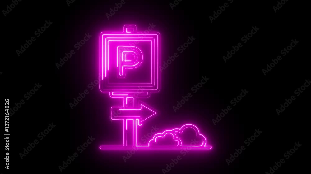 Glowing neon parking area icon isolated on black background. HD Video motion graphic animation Glowing neon parking area icon isolated on black background. HD Video motion graphic animation