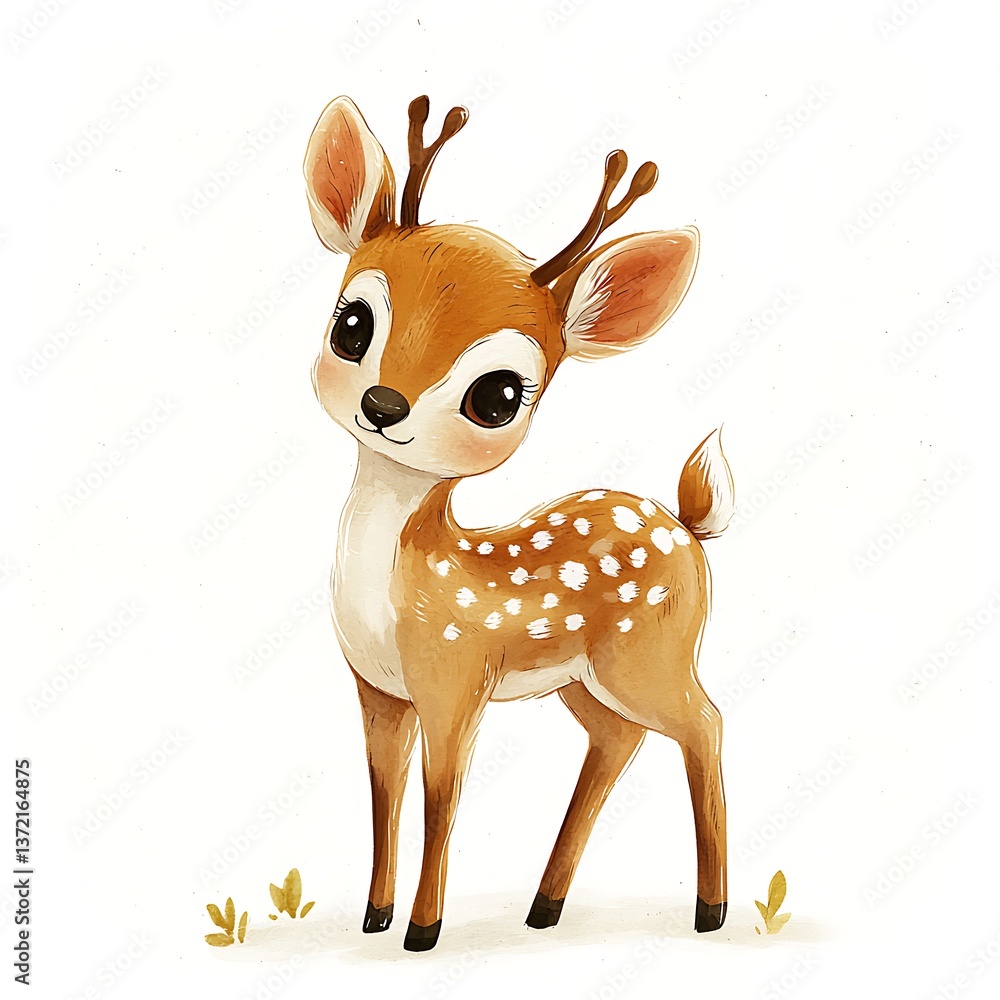Fototapeta premium Adorable Baby Deer Illustration A Charming Image of a Spotted Fawn.