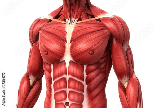 Detailed Anatomical Illustration of Human Muscular System on White Background