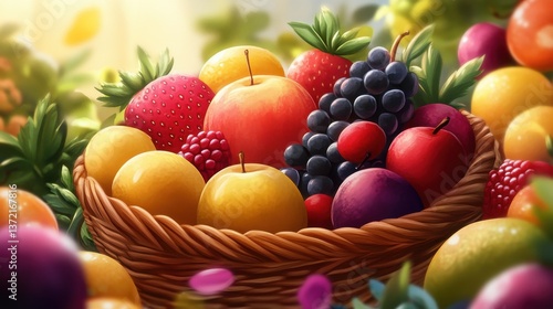 Close up photo of a fruit basket illustration