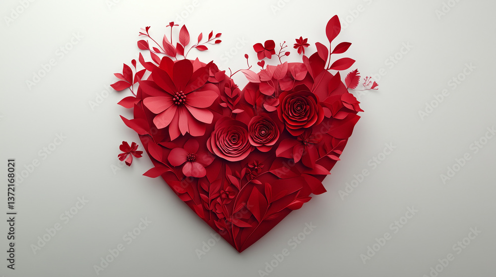 Heartwarming Greeting Card – Red Paper Flower Heart on Light Background Heartwarming Greeting Card – Red Paper Flower Heart on Light Background