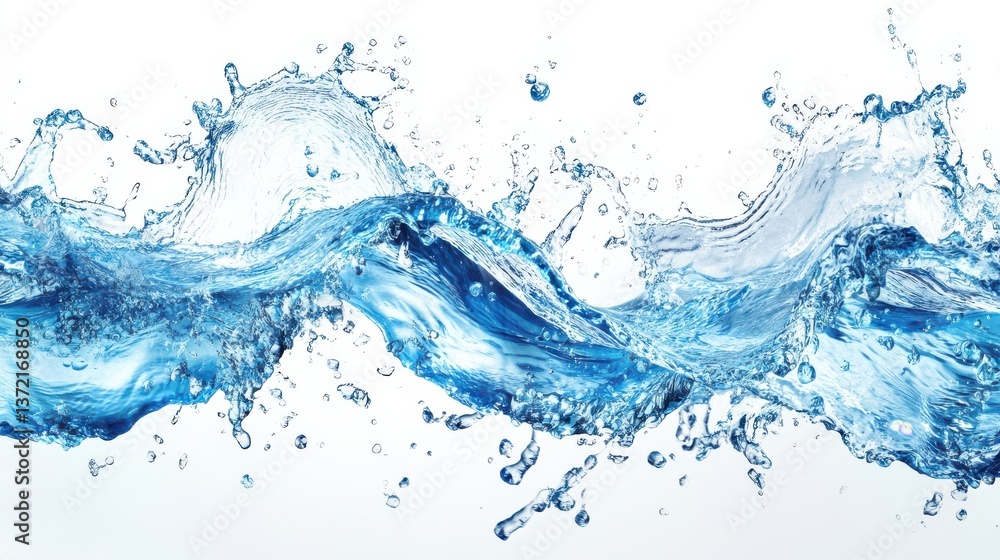 Water splashes and drops isolated on white background. Abstract background with blue water wave illustration Water splashes and drops isolated on white background. Abstract background with blue water wave illustration