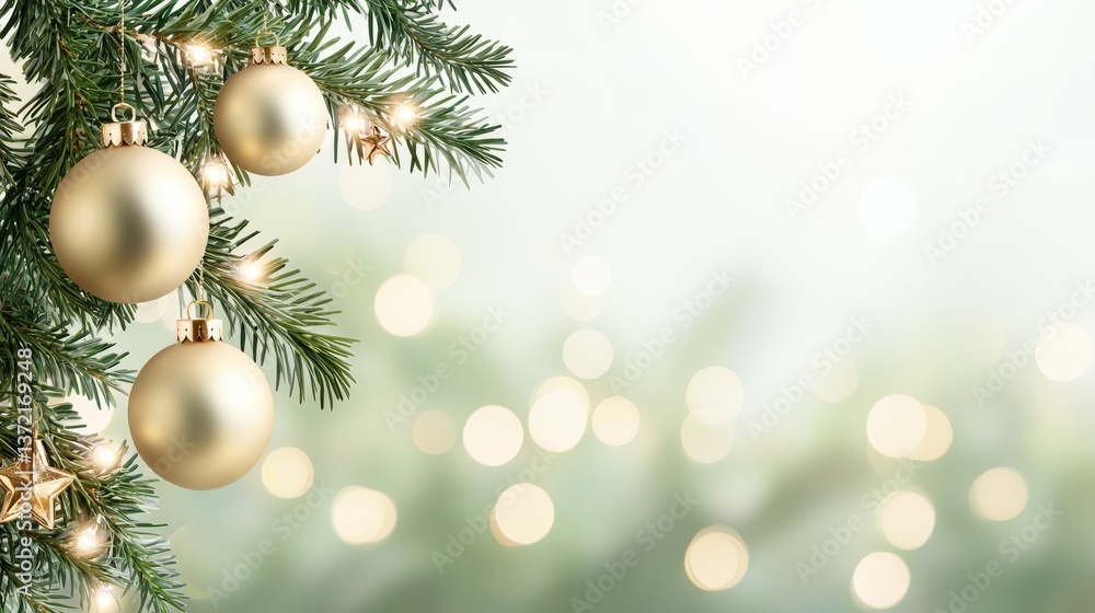 Golden baubles and fir branches, a luxurious christmas background elegant Golden baubles and fir branches, a luxurious christmas background elegant