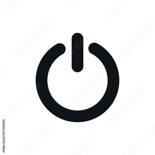 Single Power Button Icon, Black On-Off Switch, Minimal Vector Design