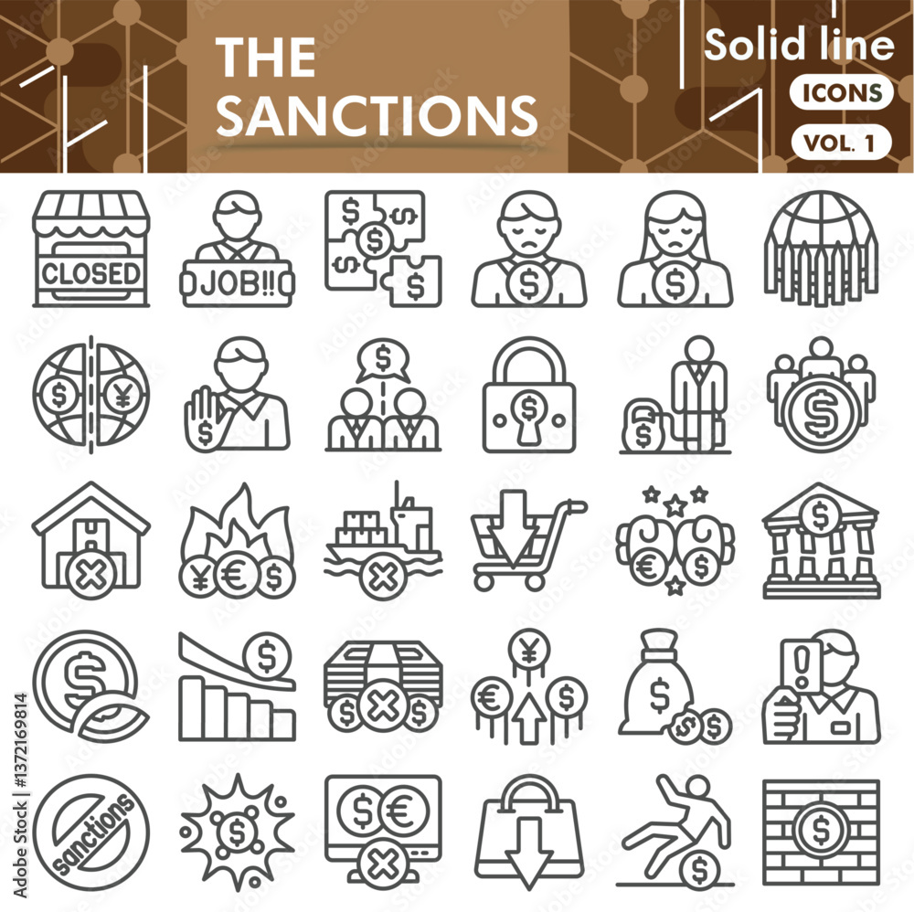 Sanctions symbols collection or sketches. world prohibition theme icons in line style signs for web and app. Vector graphics isolated on white background. Sanctions symbols collection or sketches. world prohibition theme icons in line style signs for web and app. Vector graphics isolated on white background.