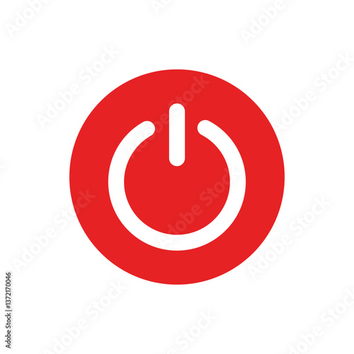 Red Power Button Icon, Minimalistic Vector Design, On-Off Switch Symbol