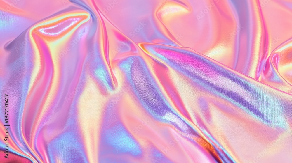 Fototapeta premium Seamless pink holographic fabric texture background, shiny, holographic, trendy, seamless, textile, pink, colorful, vibrant illustration