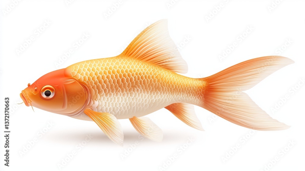 Fototapeta premium Vibrant goldfish on white, stunning stock photo for aquarium enthusiasts and pet lovers