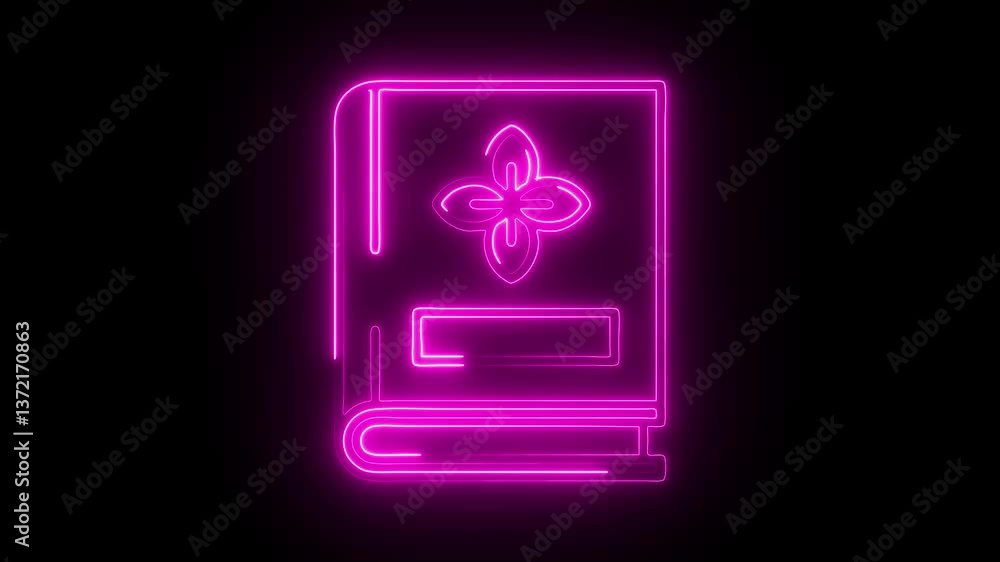 Glowing neon recipe book icon isolated on black background. HD Video motion graphic animation Glowing neon recipe book icon isolated on black background. HD Video motion graphic animation