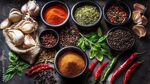 Fototapeta Naklejka Na Ścianę i Meble -  Futuristic AI driven spice blending personalized global flavors