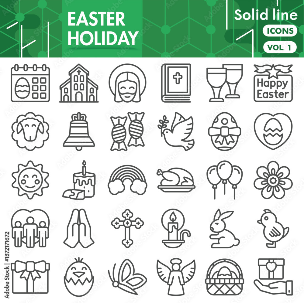 Fototapeta premium Easter holiday symbols collection or sketches. happy easter theme icons in line style signs for web and app. Vector graphics isolated on white background.