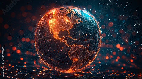 logistics infrastructure driving growth. Abstract globe with network design and glowing particles.