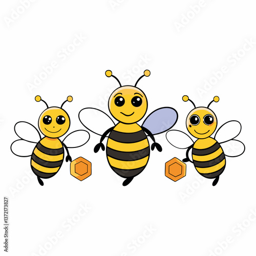 Four cartoon-bees-with-yellow-heads-and-striped.