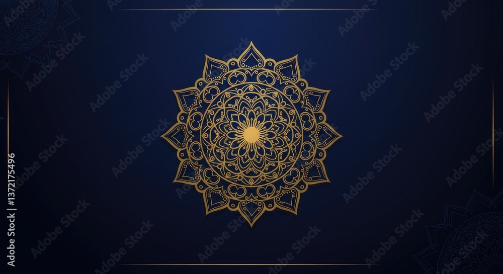 Modern Minimalist Diwali Theme With Gold Mandala on Deep Blue Modern Minimalist Diwali Theme With Gold Mandala on Deep Blue