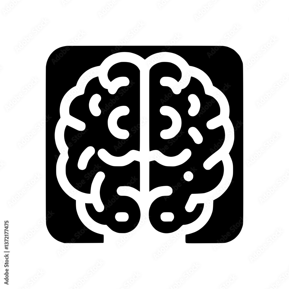 Brain icon in monochrome style on black background Brain icon in monochrome style on black background