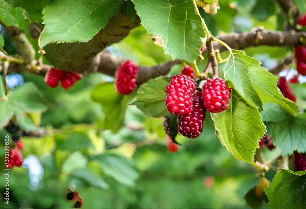A mulberry tree with ripe berries ready for picking A mulberry tree with ripe berries ready for picking
