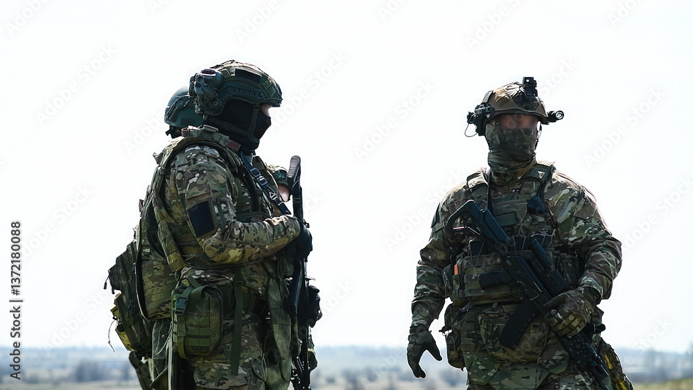Fototapeta premium Modern Russian soldiers during training at the training ground